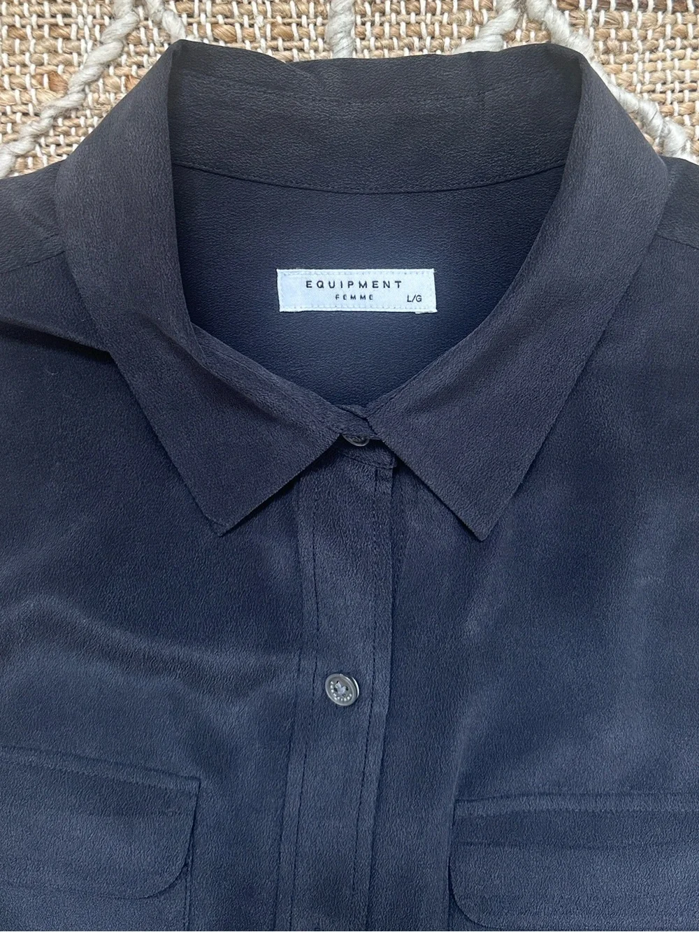 Equipment Washed Silk Sleeveless Blouse Button Down Gray Black Large